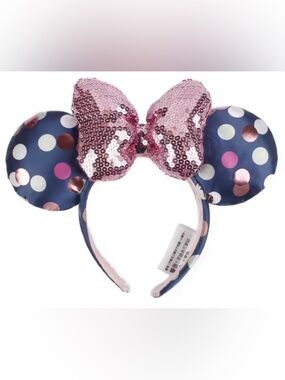 Pink Sequin Bow Polka Dot Mouse Ear Headband